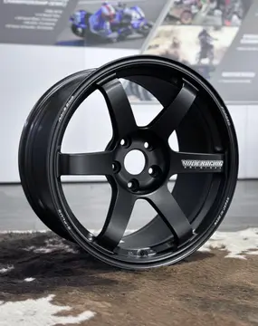 Side profile view showing concavity of RAYS Volk Racing TE37 Saga SL in face 4 concave, matte black finish in 18 x 9.5 + 22