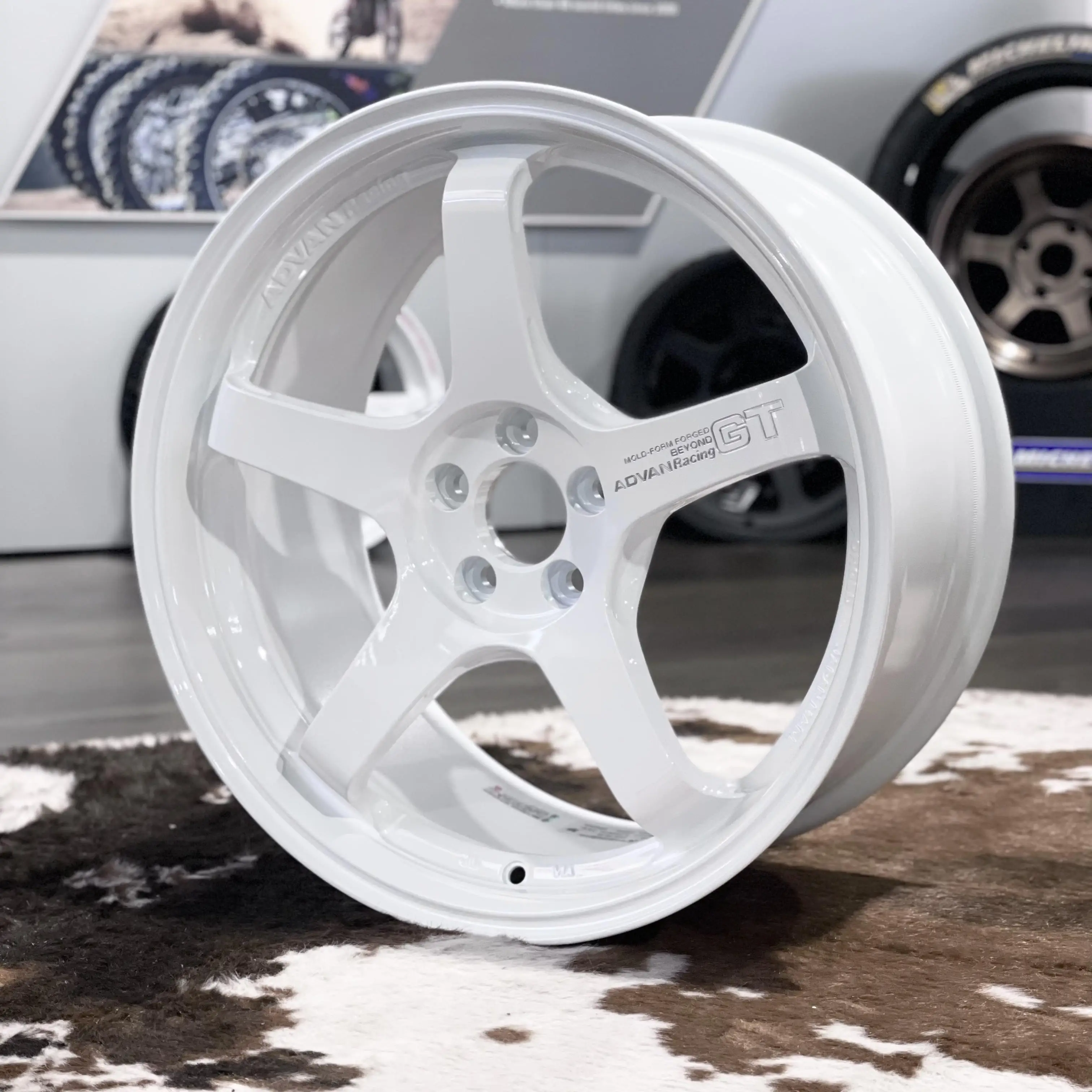 Premium Yokohama Advan GT Beyond forged monoblock wheel finished in crisp high gloss Racing White