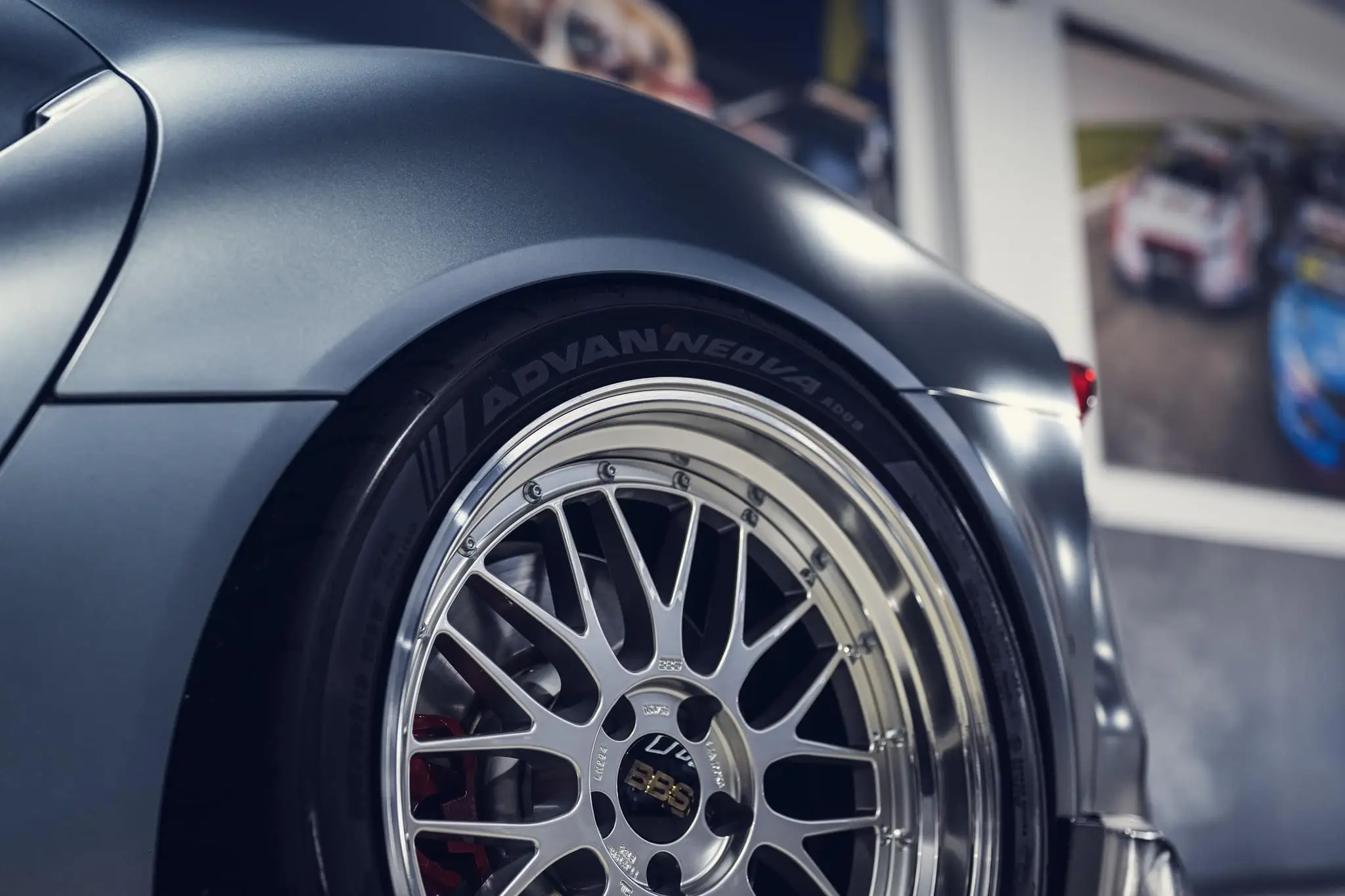 Deep dish rear barrel lip detail of BBS LM forged wheels on an A90 Supra