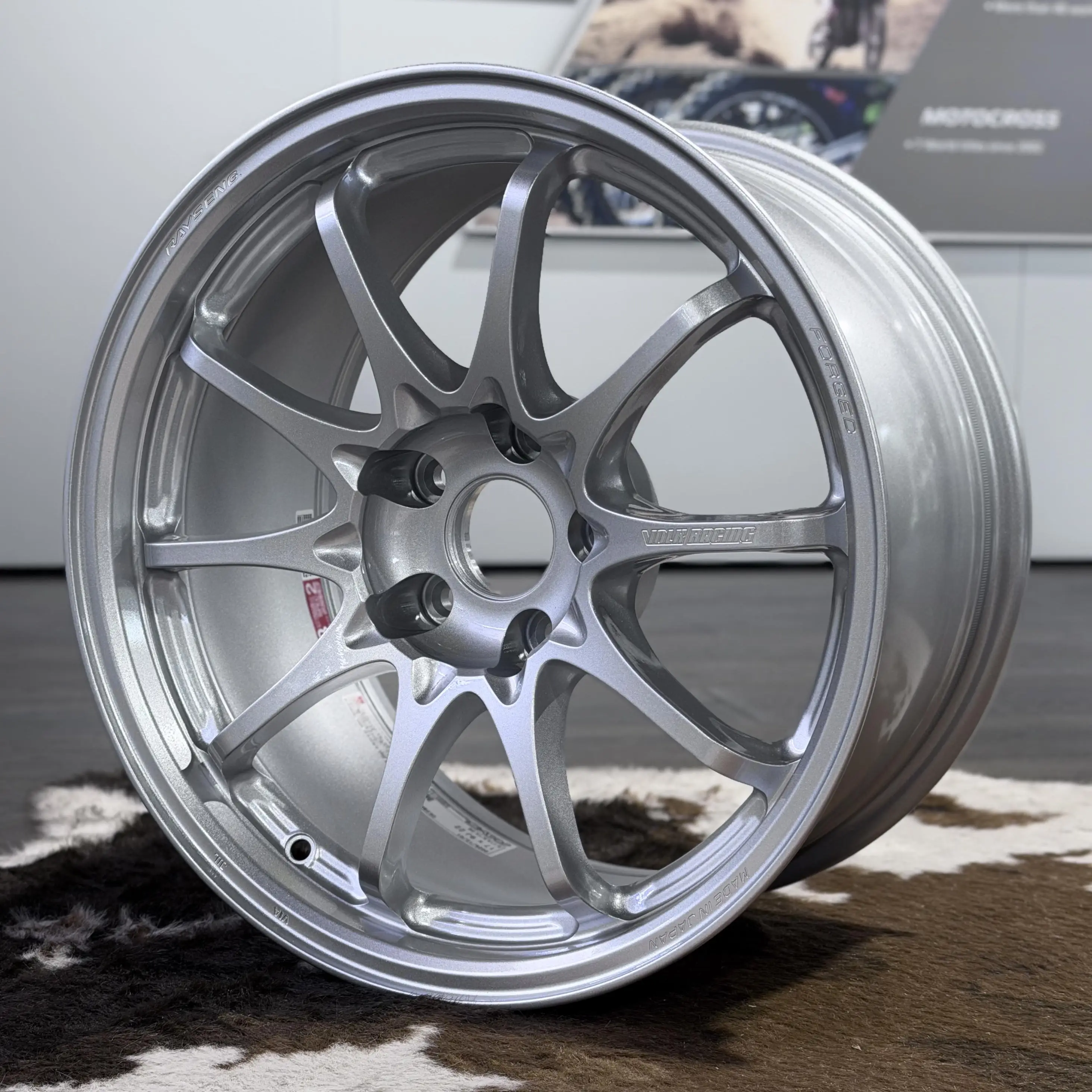 Full front face profile of a 17 inch RAYS Volk Racing CE28 N-Plus wheel in Diamond Silver