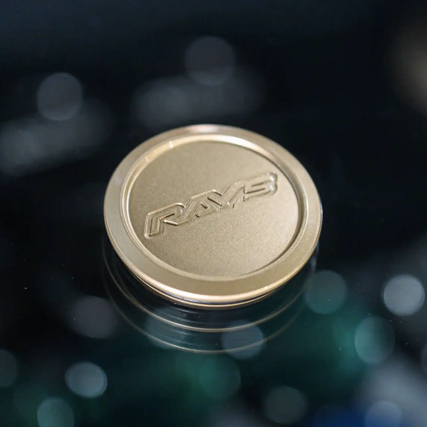 RAYS Volk Racing VR-01 Low Type center cap in Gold GI finish fitted on forged JDM wheel