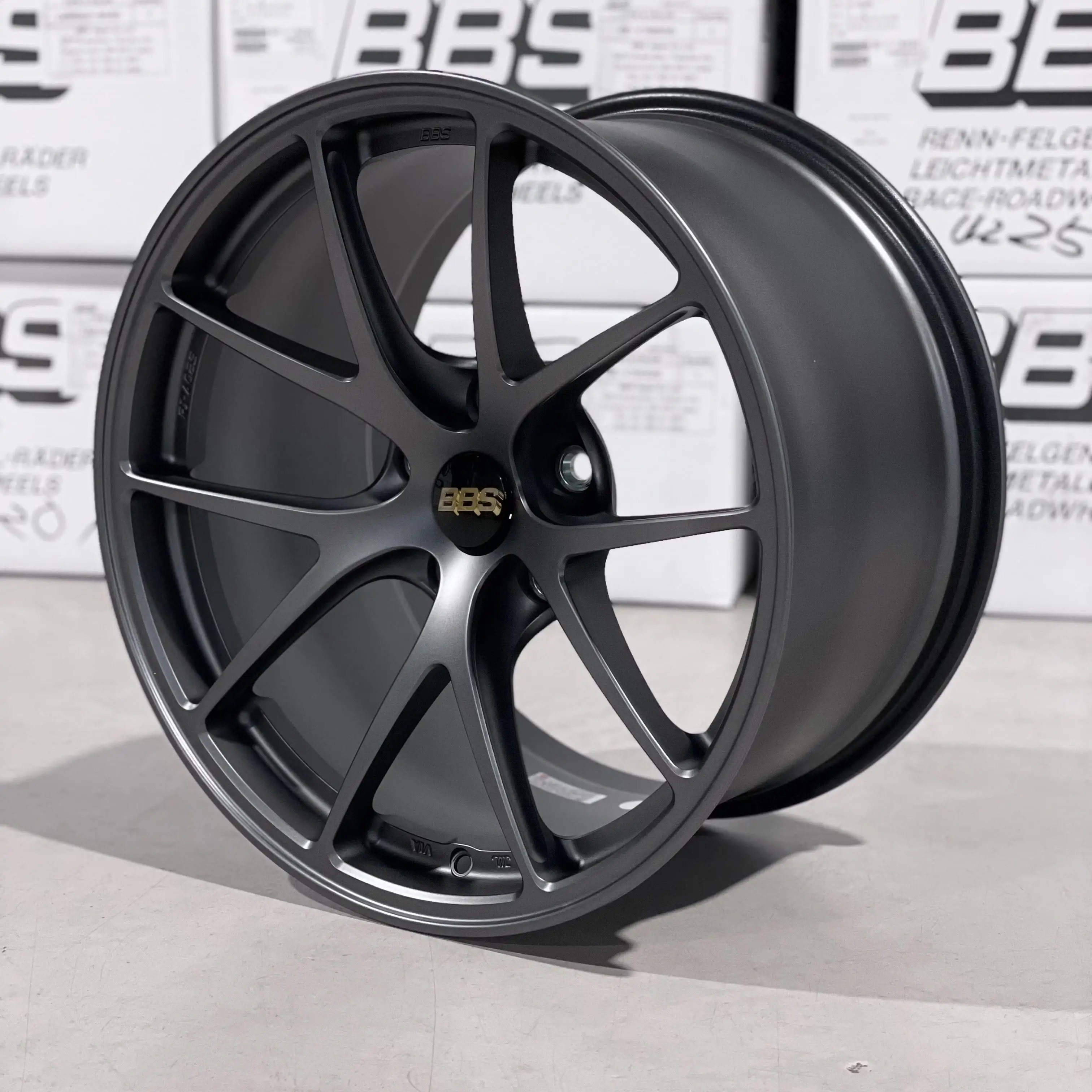 BBS RI-A forged monoblock wheel in the stealthy textured Matte Gray finish