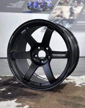 Front face view of RAYS Volk Racing TE37 Saga S-Plus wheel in matte black, 18x9.5 +22 5x114.3 spec for Toyota Gr Corolla