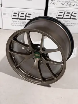 Detailed shot of the anti slip knurled tire bead engineering on a track spec Matte Bronze BBS RI-A