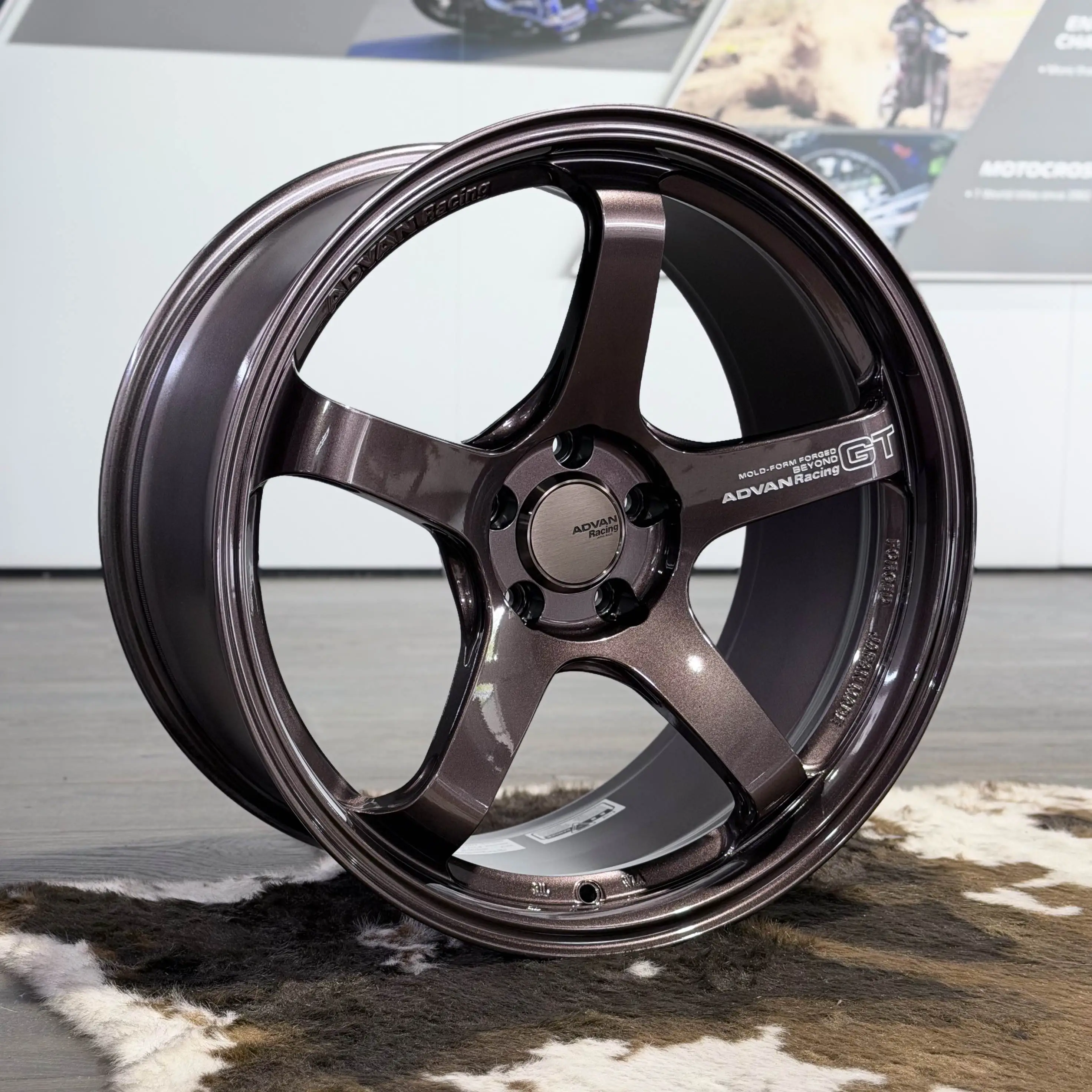 Premium Yokohama Advan GT Beyond forged monoblock wheel in the metallic Racing Copper Bronze finish