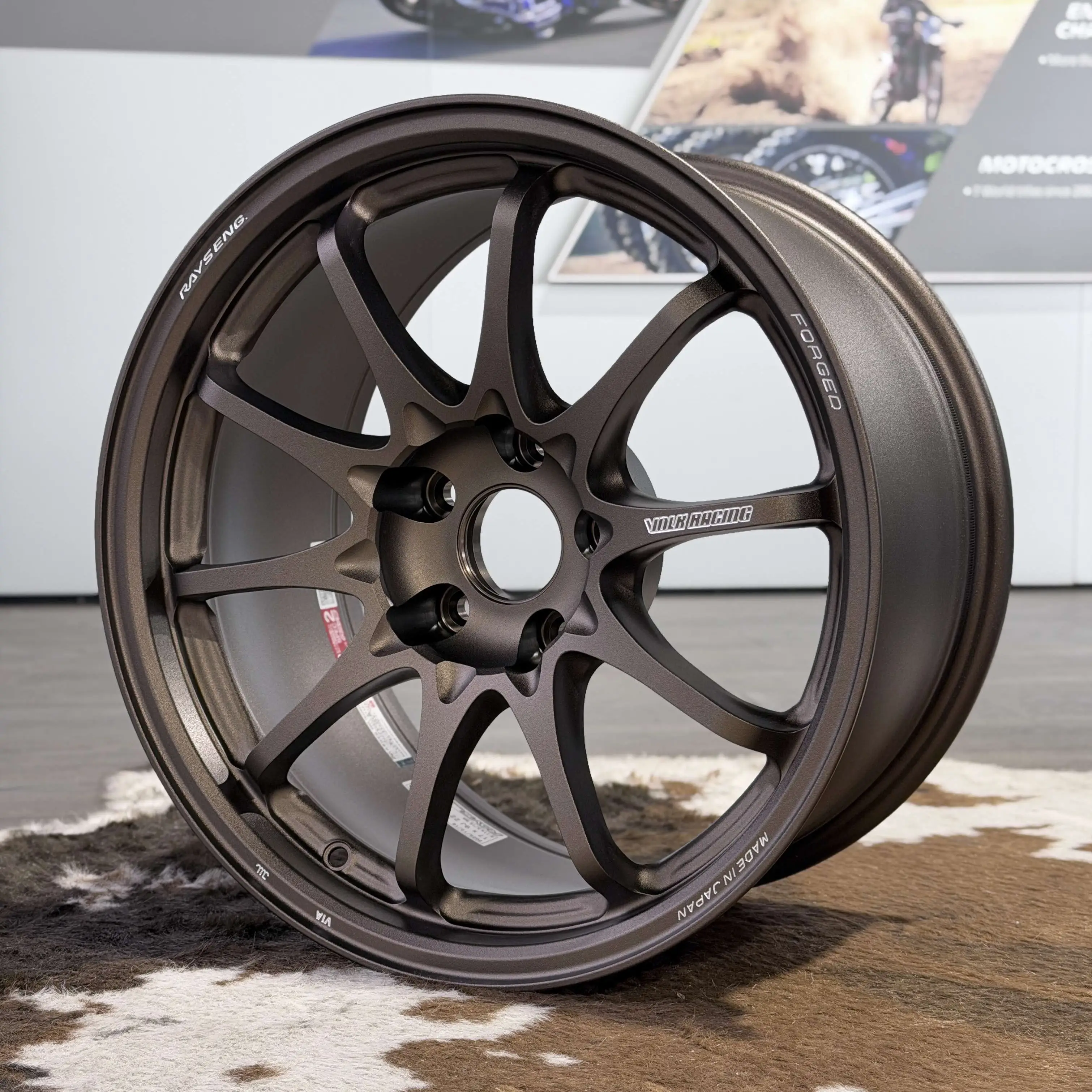 Full front face profile of a 17 inch RAYS Volk Racing CE28 N-Plus wheel in classic Bronze
