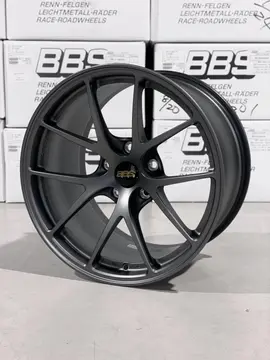 Three quarter studio perspective highlighting the split five spoke structure of a Matte Gray BBS RIA wheel