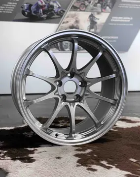 Showroom display of a high performance Japanese forged 18 inch Volk Racing CE28 N-Plus wheel in Diamond Silver