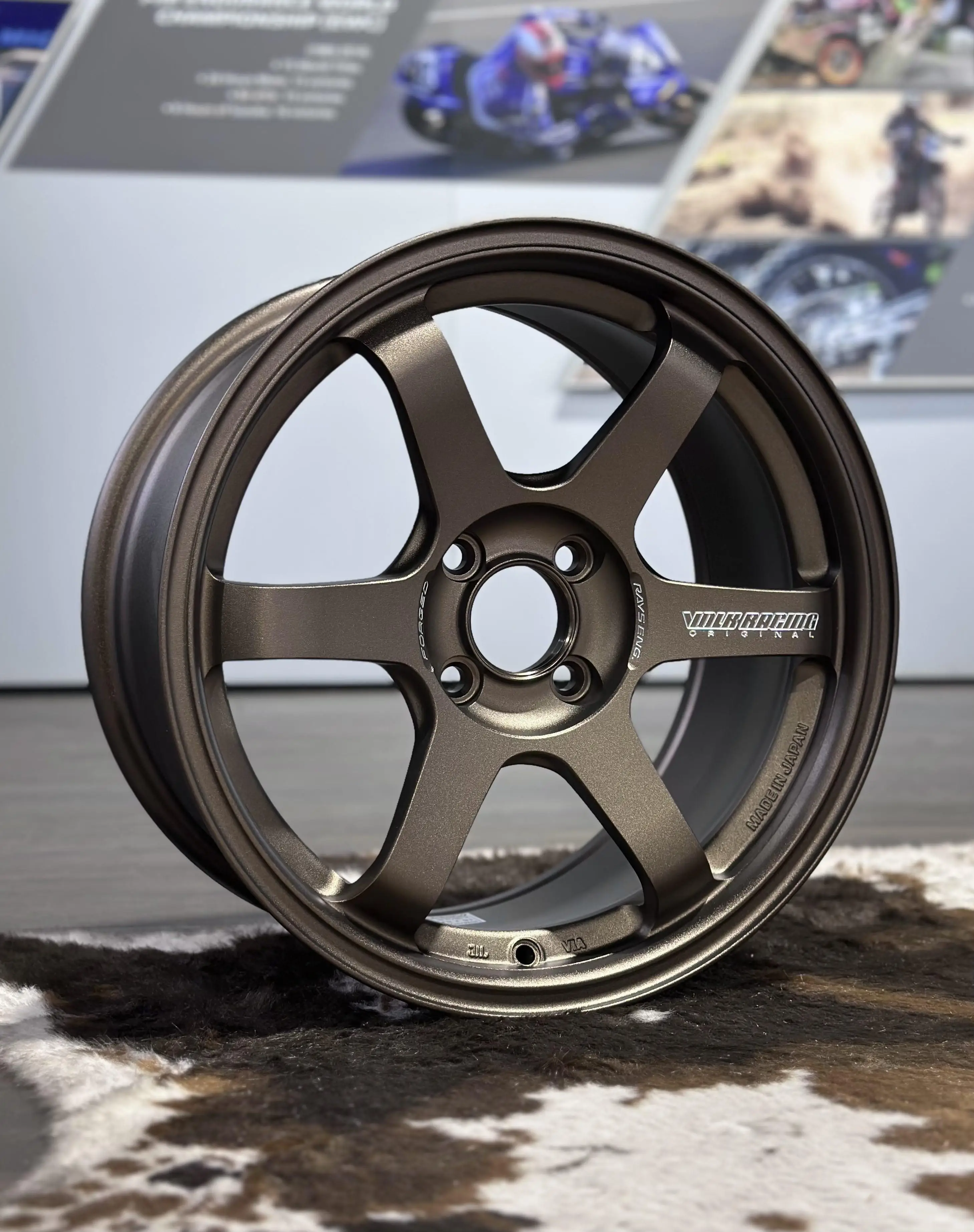 Full front face profile of a 15 inch RAYS Volk Racing TE37 Sonic wheel in classic Bronze finish