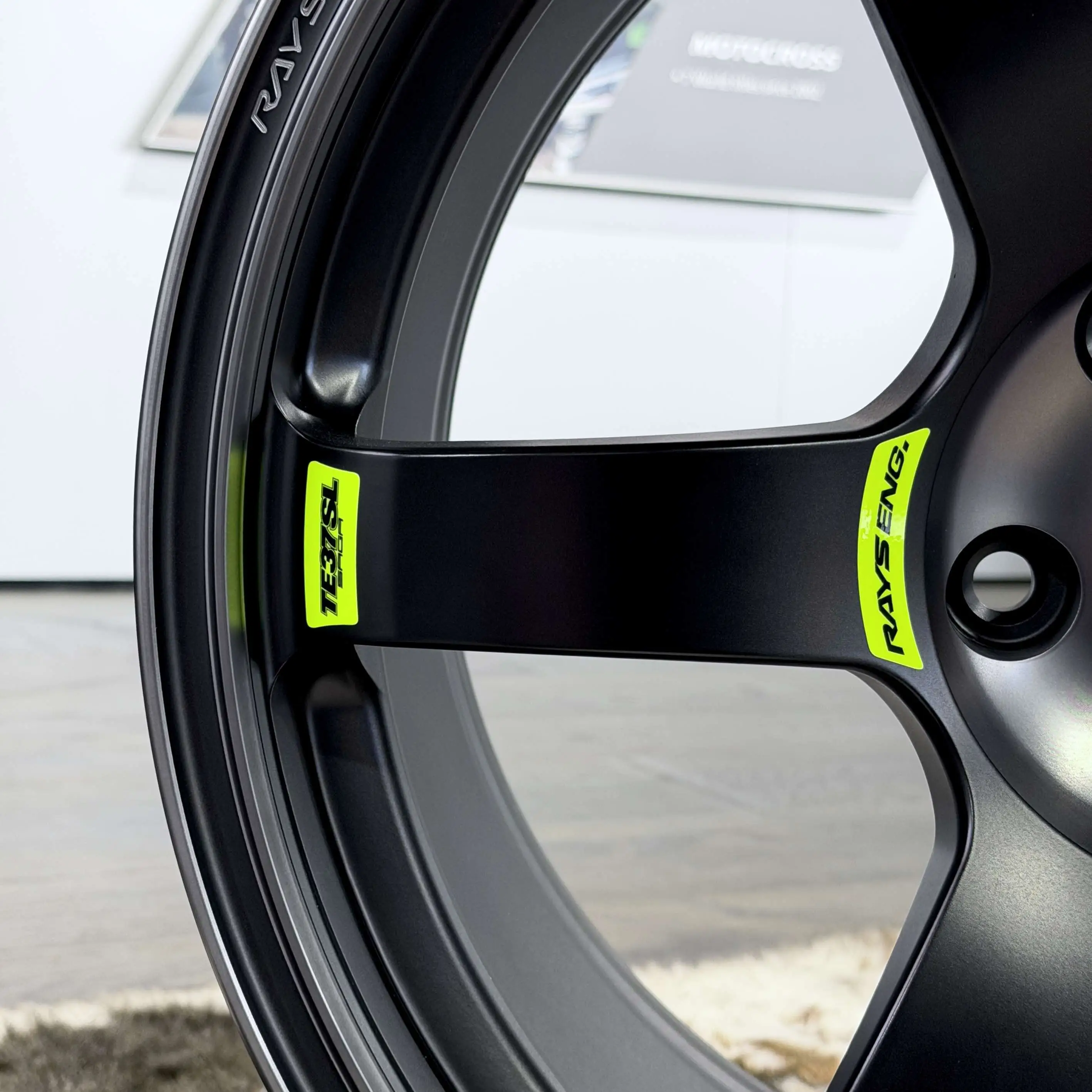 TE37 SAGA SL M-Spec Matte Black wheels with green sticker set in stock
