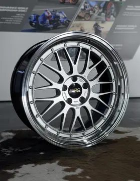 19 inch BBS LM two piece forged wheel in Diamond Silver with Black Bright Diamond cut rim