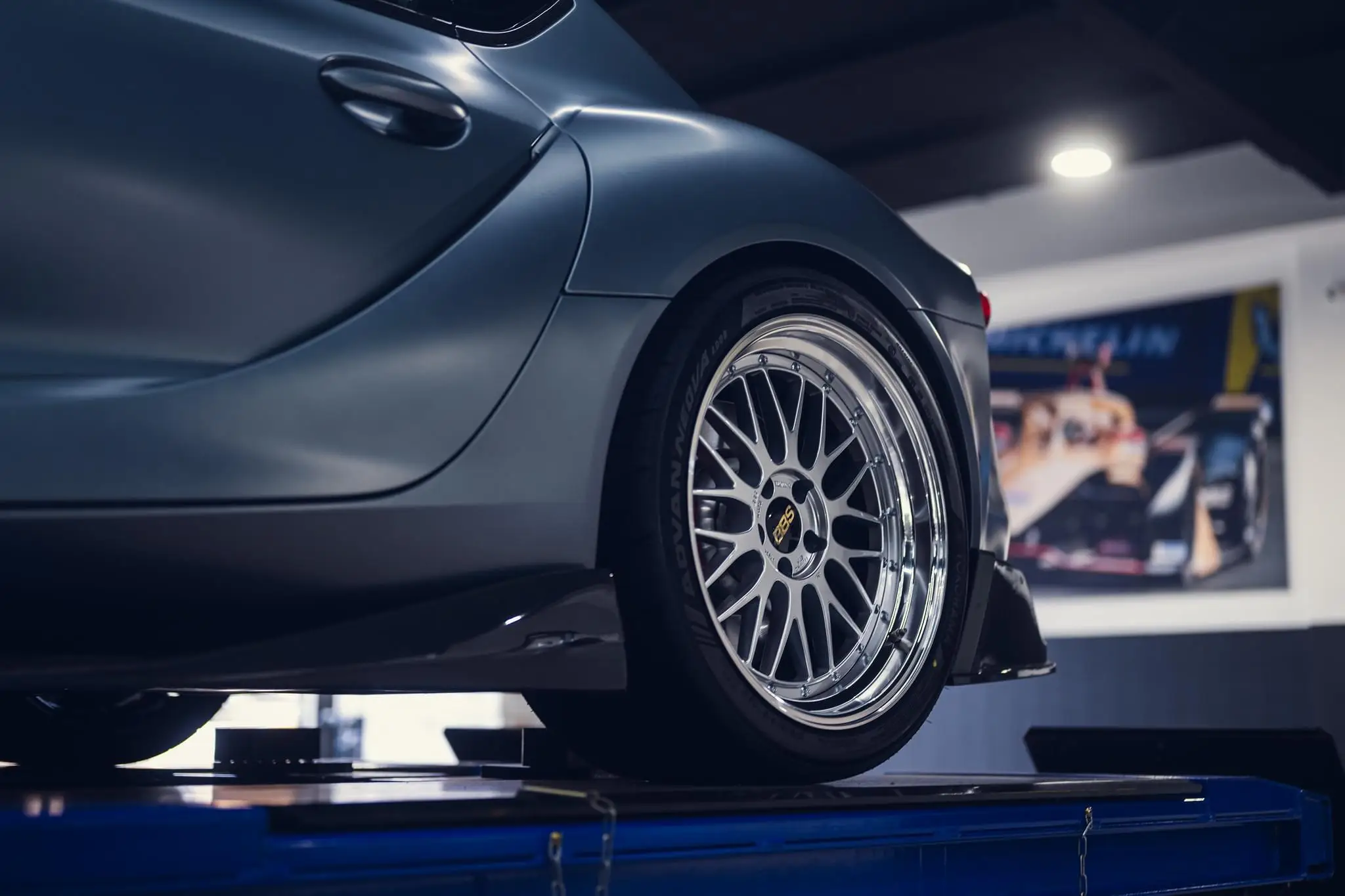 Toyota GR Supra A90 front end styling with aggressive staggered BBS LM wheels