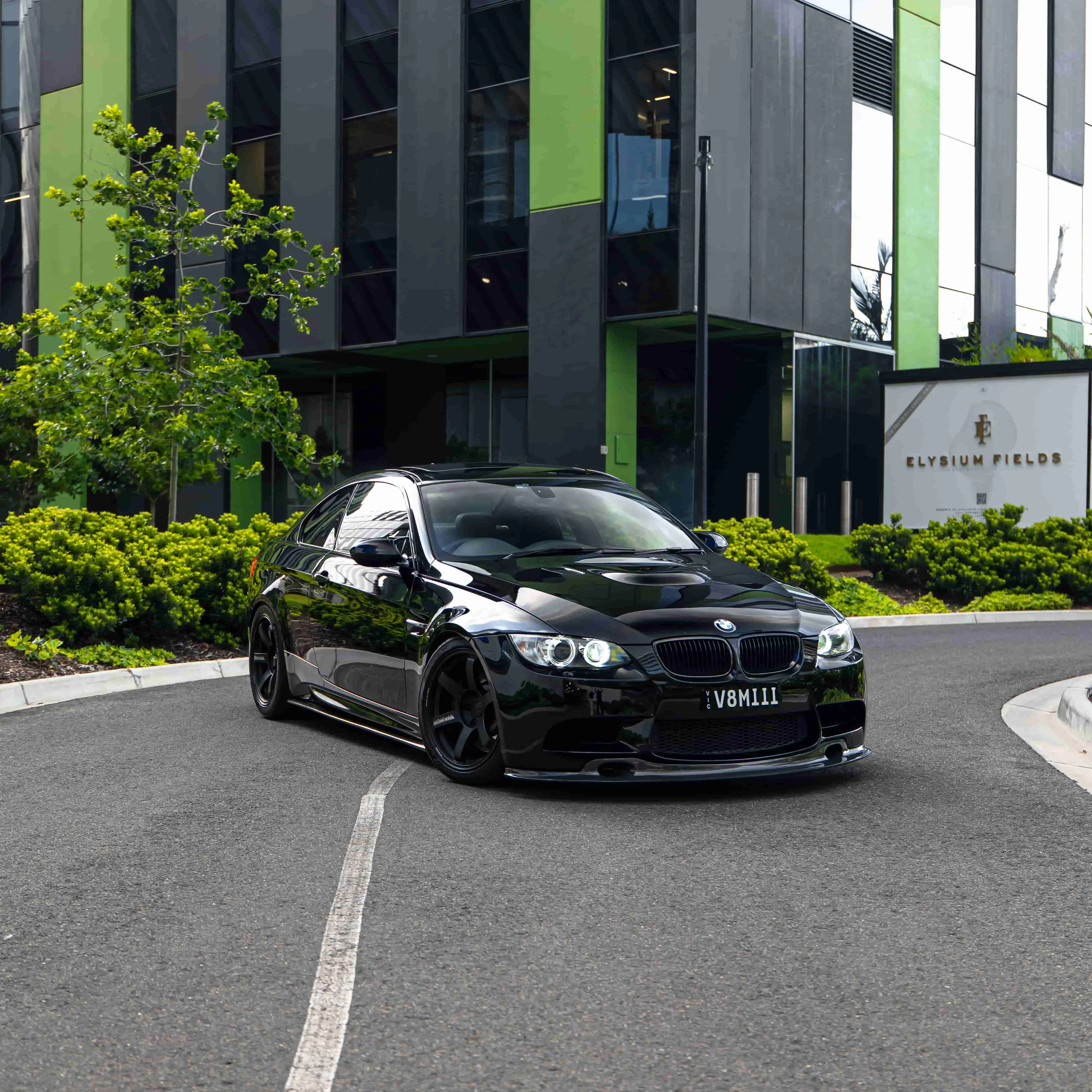 Black BMW E92 M3 fitted with 18 inch Volk Racing TE37 Saga S-Plus wheels in Matte Black MB in stock at KA Autosport Australia