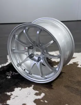 Three quarter studio view of a lightweight 17 inch forged monoblock CE28 N-Plus wheel in Diamond Silver