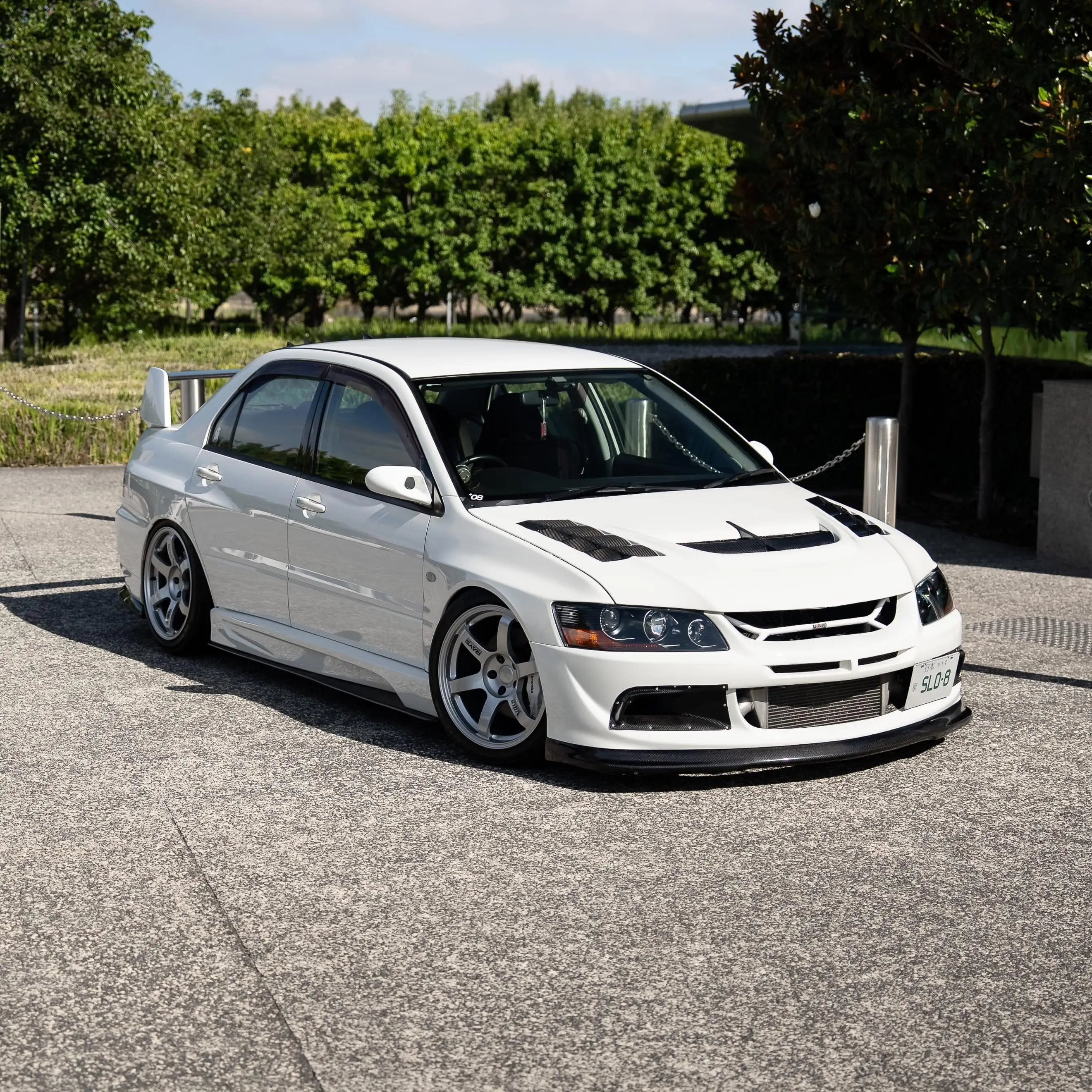 RAYS Volk Racing TE37 Saga SL Diamond Silver wheel fitment on a Mitsubishi Evolution 8 evo 8