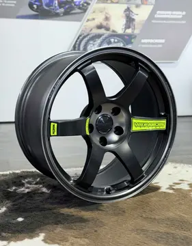 RAYS Volk Racing TE37 SAGA SL M-Spec forged wheel in Matte Black with Luminous Green spoke sticker - KA Autosport Australia