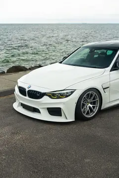 Front fender view illustrating the flush track day fitment of a 18 inch BBS RI-A wheel on an F80 M3