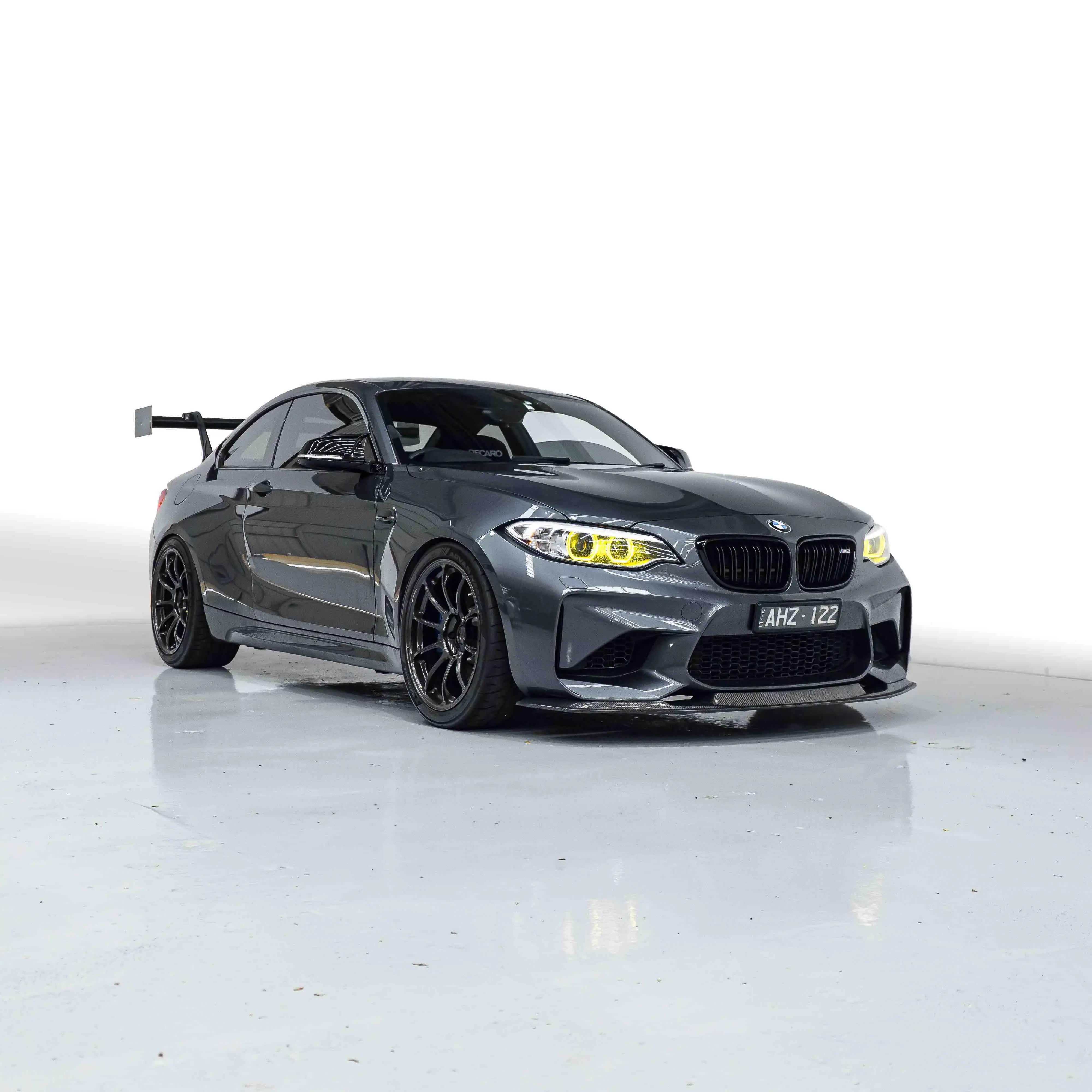 BMW F87 M2 receiving 19-inch RAYS Volk Racing ZE40 wheel fitment at KA Autosport Australia workshop
