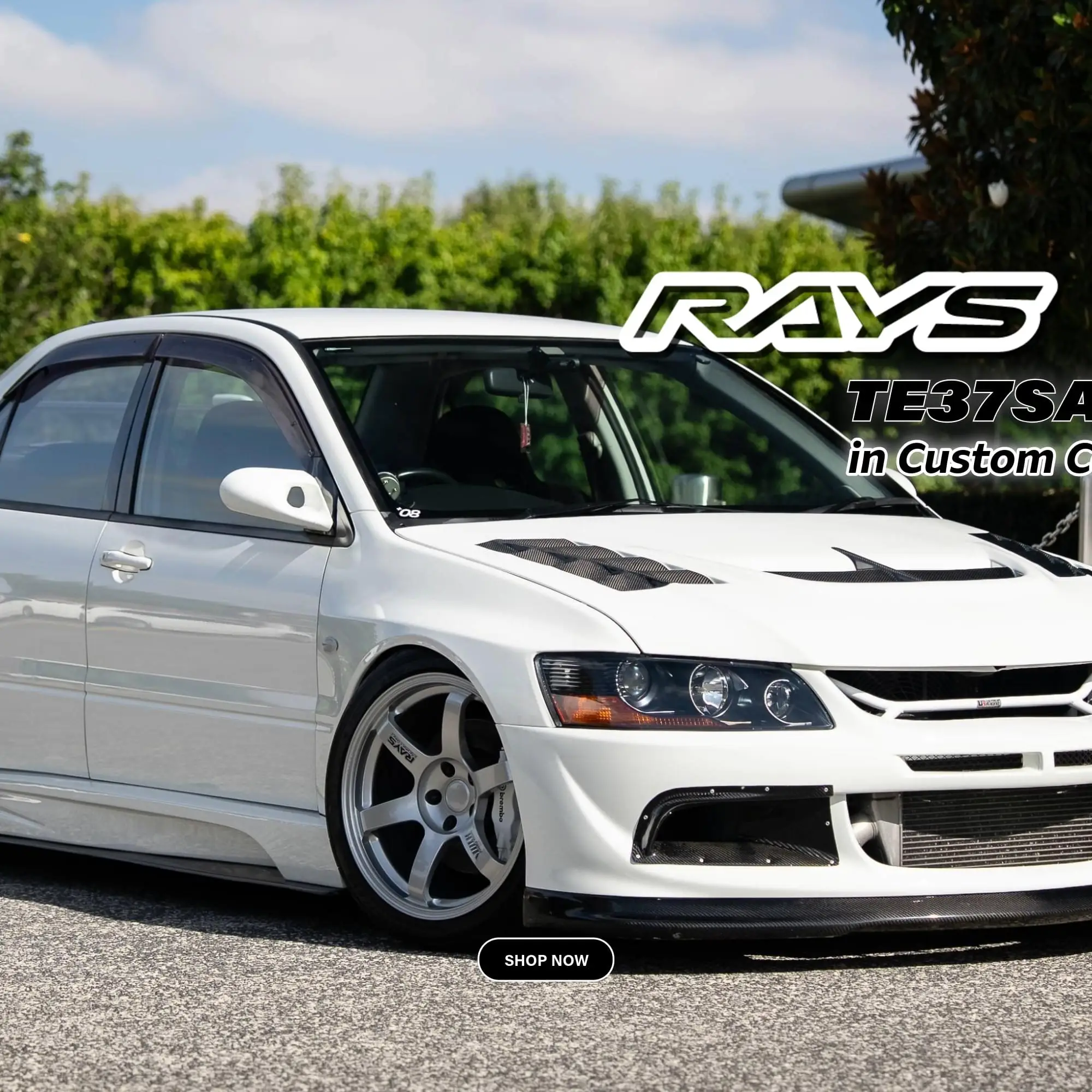 RAYS Volk Racing TE37 Saga SL Diamond Silver wheel fitment on a Mitsubishi Evolution 8 landscape photo