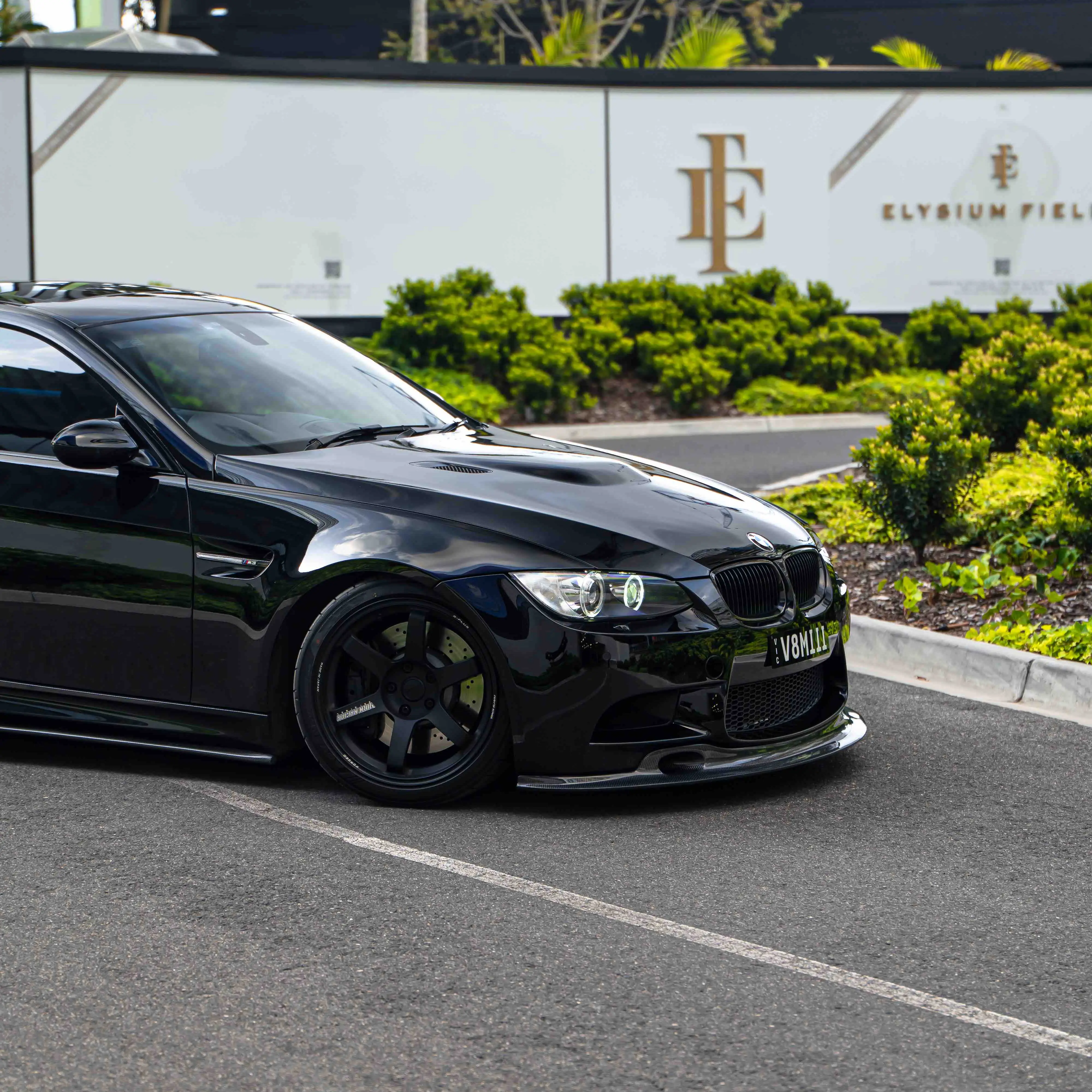 Black BMW E92 M3 fitted with 18 inch Volk Racing TE37 Saga S-Plus wheels in Matte Black MB in stock at KA Autosport Australia