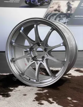 Full front face view of an 18 inch RAYS Volk Racing CE28 N-Plus wheel in Diamond Silver with aggressive Face 4 concavity