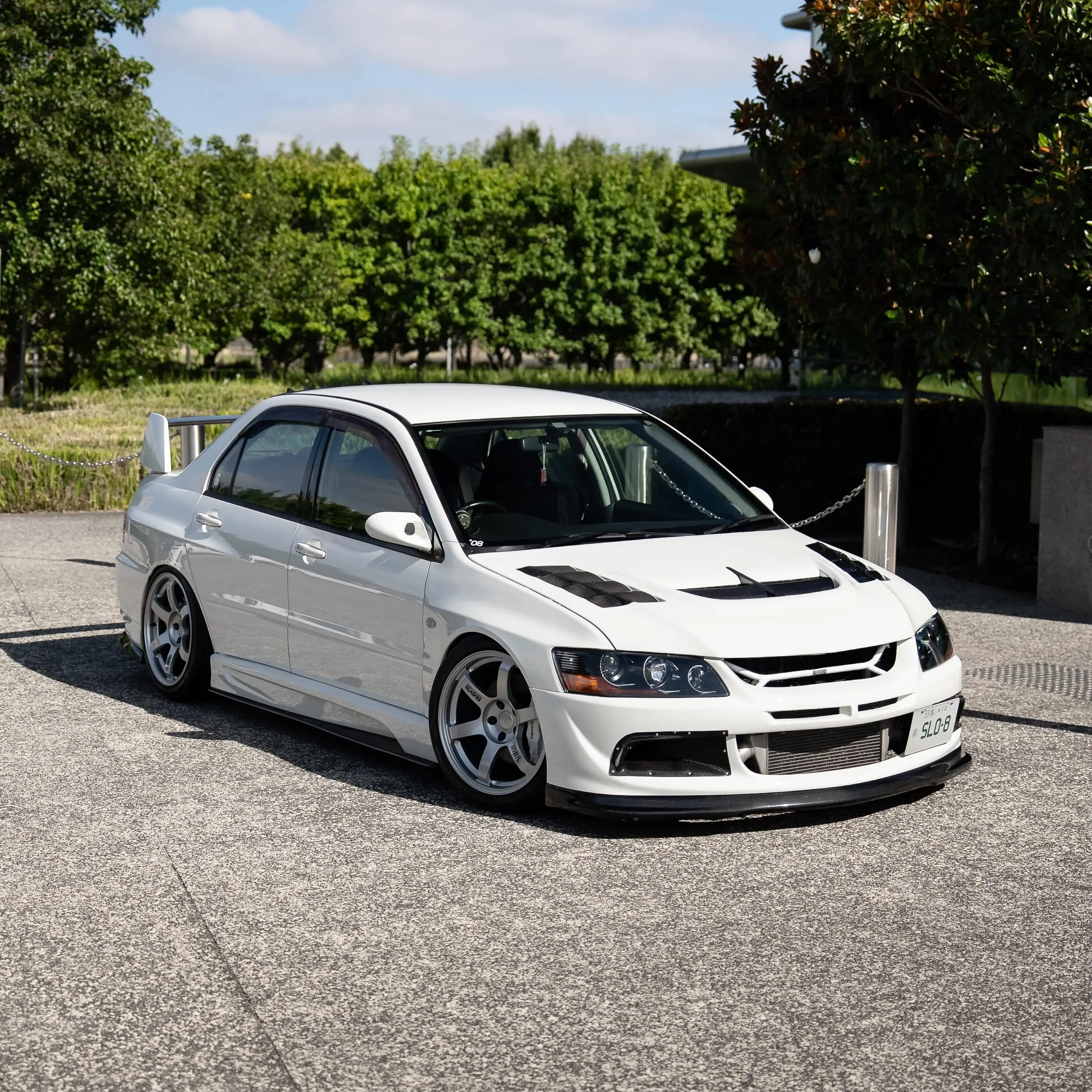 RAYS Volk Racing TE37 Saga SL Diamond Silver wheel fitment on a Mitsubishi Evolution 8 evo 8