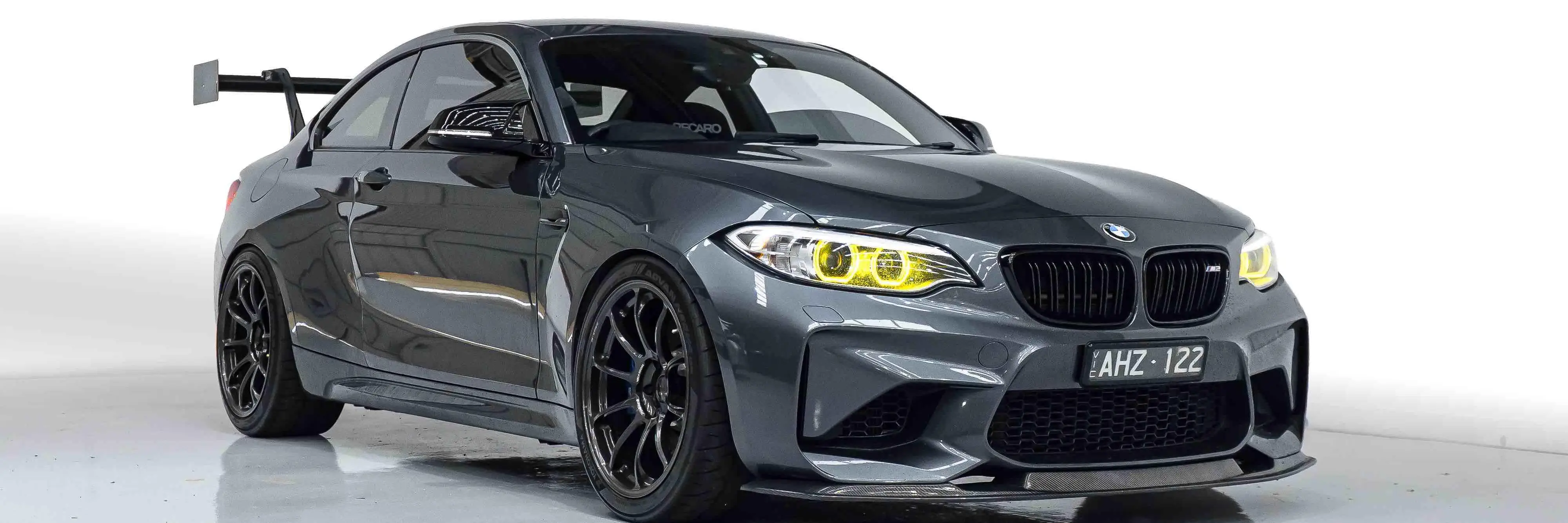 BMW F87 M2 receiving 19-inch RAYS Volk Racing ZE40 wheel fitment at KA Autosport Australia workshop