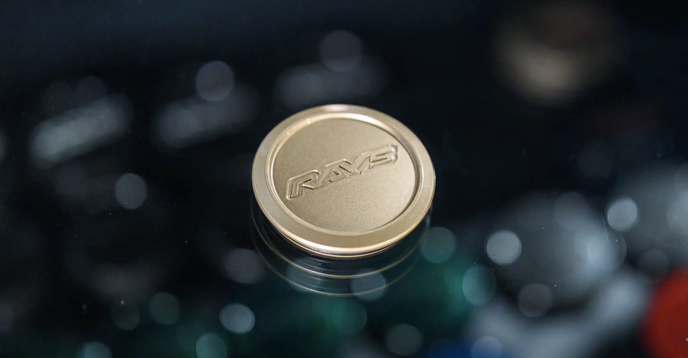 RAYS Volk Racing VR-01 Low Type center cap in Gold GI finish fitted on forged JDM wheel