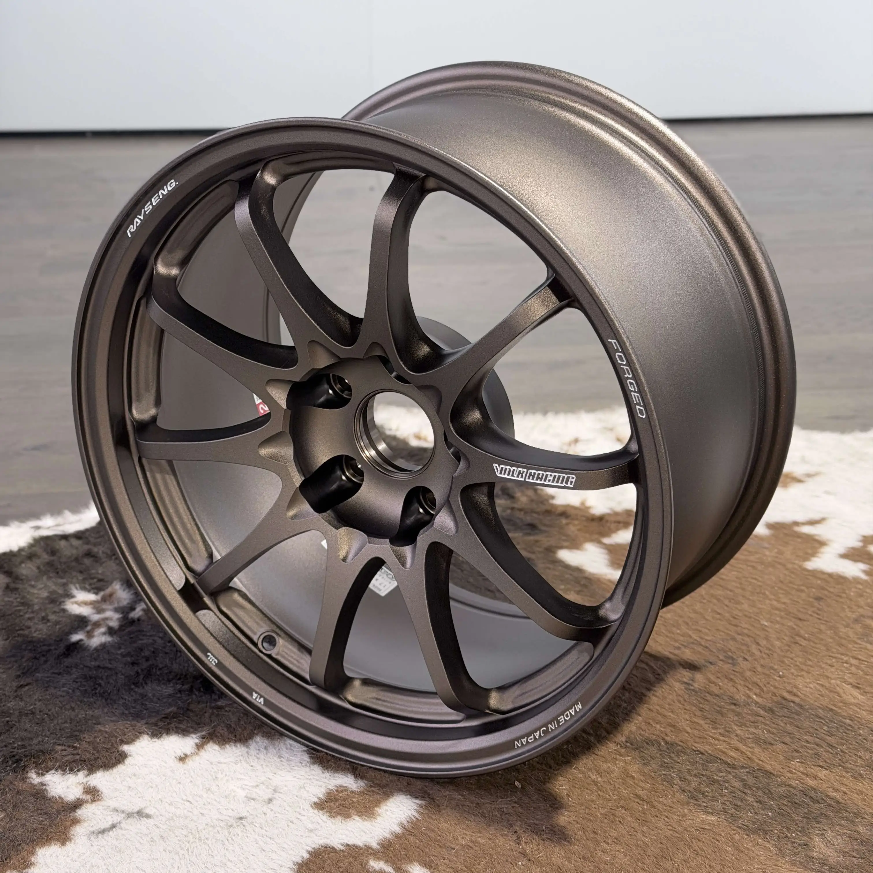 Three quarter view of a lightweight 17 inch forged monoblock CE28 N-Plus Bronze wheel